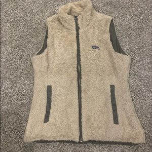 Tan Patagonia reversible vest. faux fur